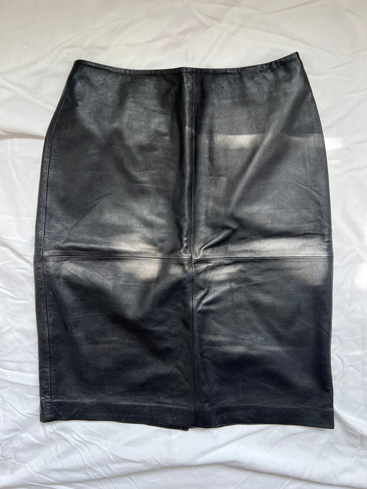 vintage black leather pencil skirt